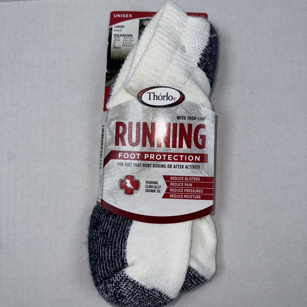 Thorlos Running Unisex Ankle Socks Foot Protection Size Large White/Blue